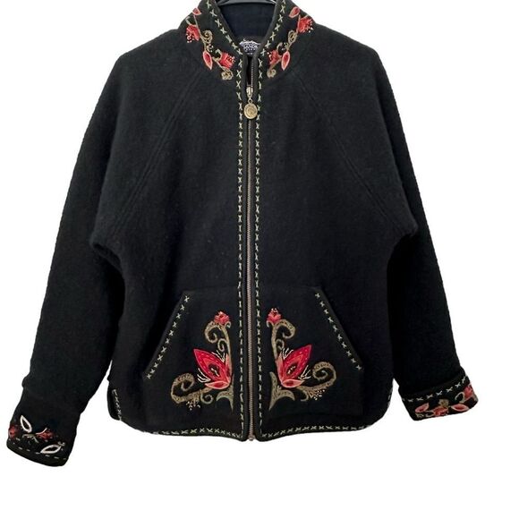 Vintage Icelandic Design Wool Floral Embroidered Sweater Jacket | Size S/M - Picture 1 of 10